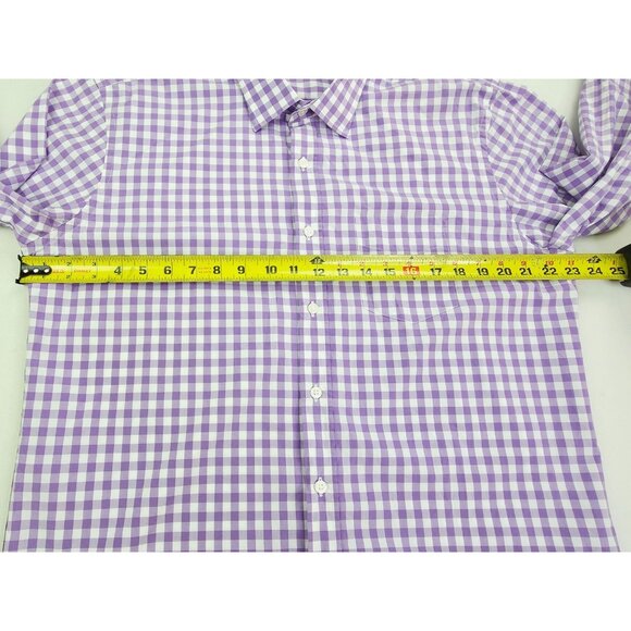 Untuckit Size Large Lavender White Check Spread Collar Long Sleeve Cotton Shirt - Picture 3 of 9